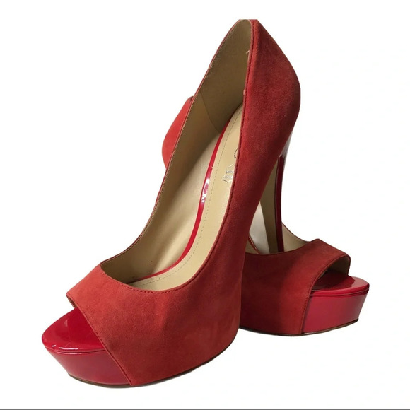 🛍️3/$40 Aldo Red Suede Stiletto Platform Shoe Size 38 - Picture 4 of 6